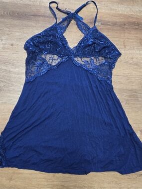 Avidlove Navy Lace-Accent  Chemise with Racerback Medium